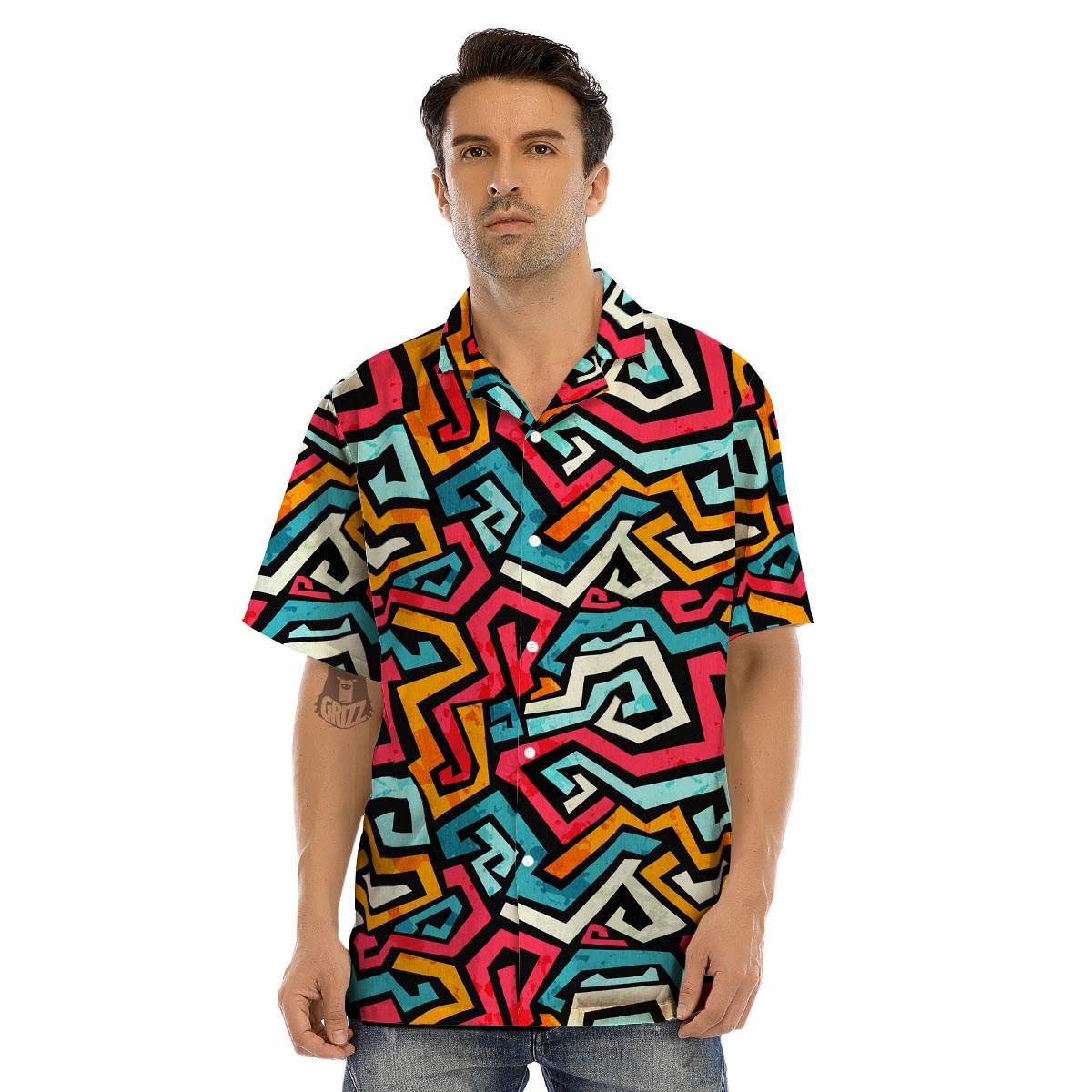 Geometric Graffiti Psychedelic Men’s Hawaiian Shirt-grizzshop