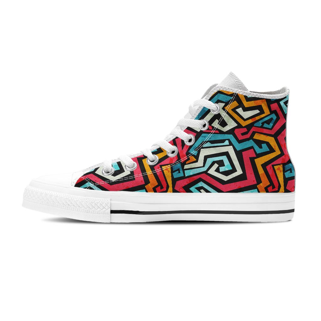 Geometric Graffiti Psychedelic Men's High Top Shoes-grizzshop