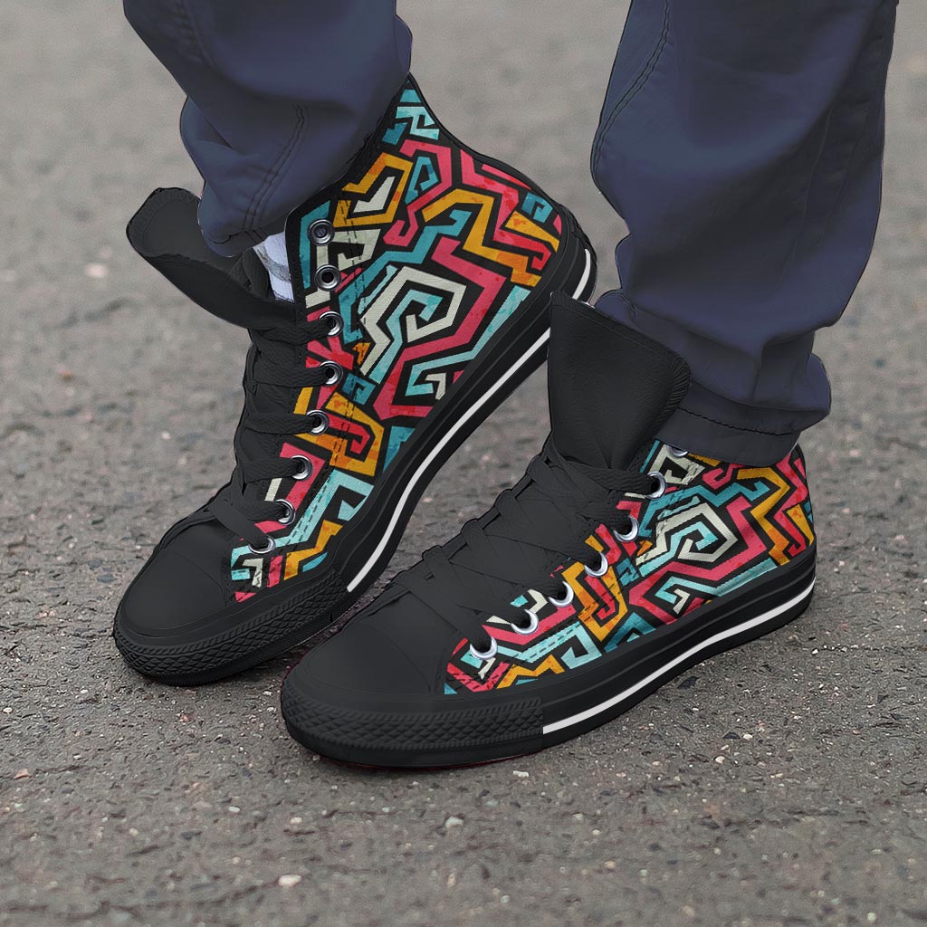 Geometric Graffiti Psychedelic Men's High Top Shoes-grizzshop