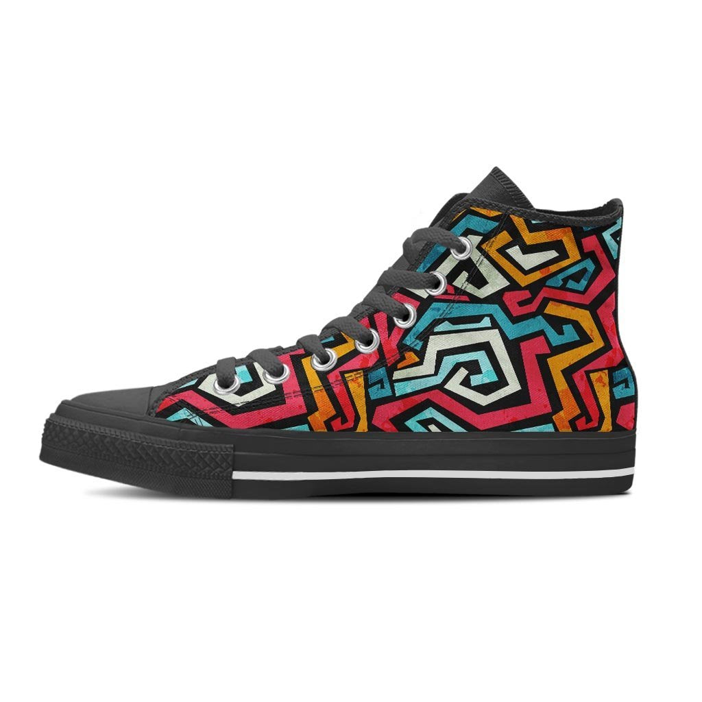 Geometric Graffiti Psychedelic Men's High Top Shoes-grizzshop