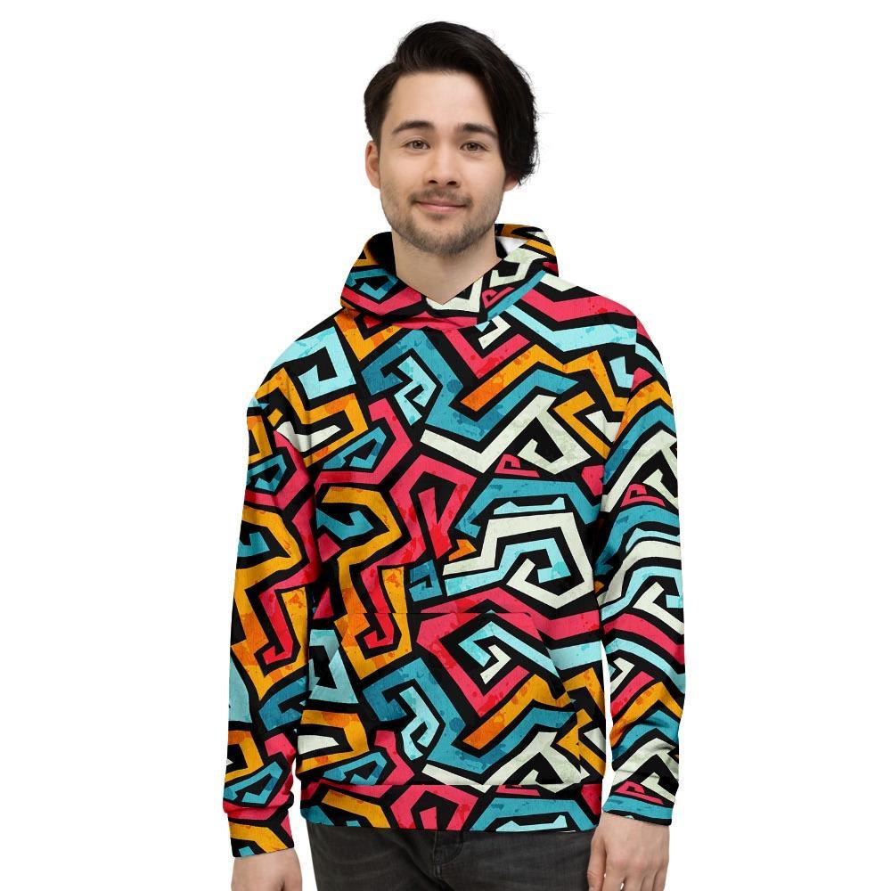 Geometric Graffiti Psychedelic Men's Hoodie-grizzshop