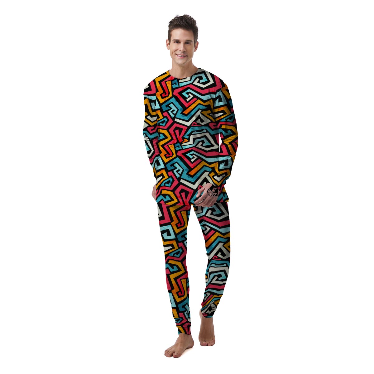 Geometric Graffiti Psychedelic Men's Pajamas-grizzshop