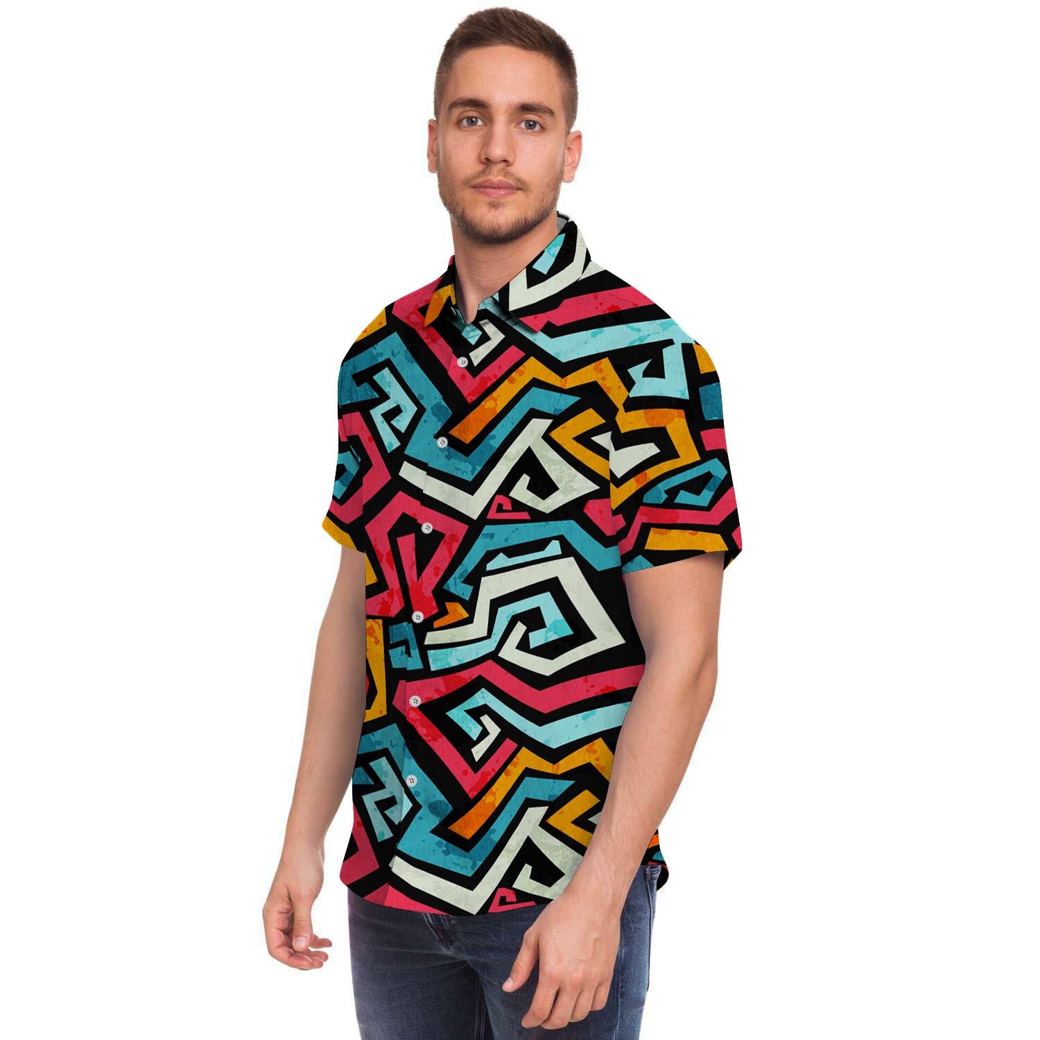 Geometric Graffiti Psychedelic Men's Short Sleeve Shirt-grizzshop