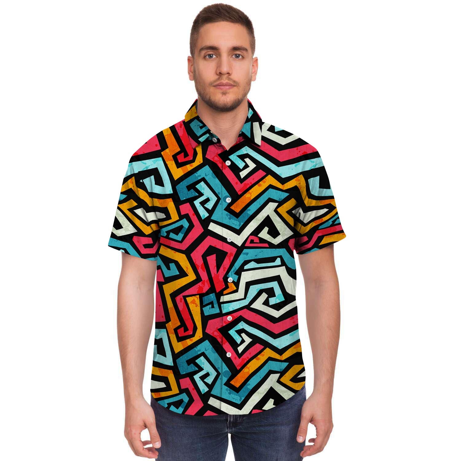 Geometric Graffiti Psychedelic Men's Short Sleeve Shirt-grizzshop