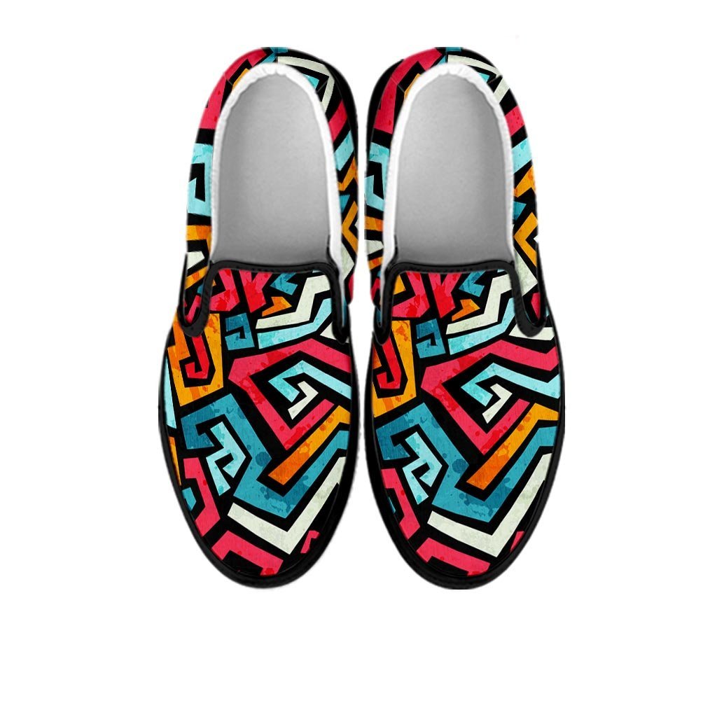 Geometric Graffiti Psychedelic Men's Slip On Sneakers-grizzshop