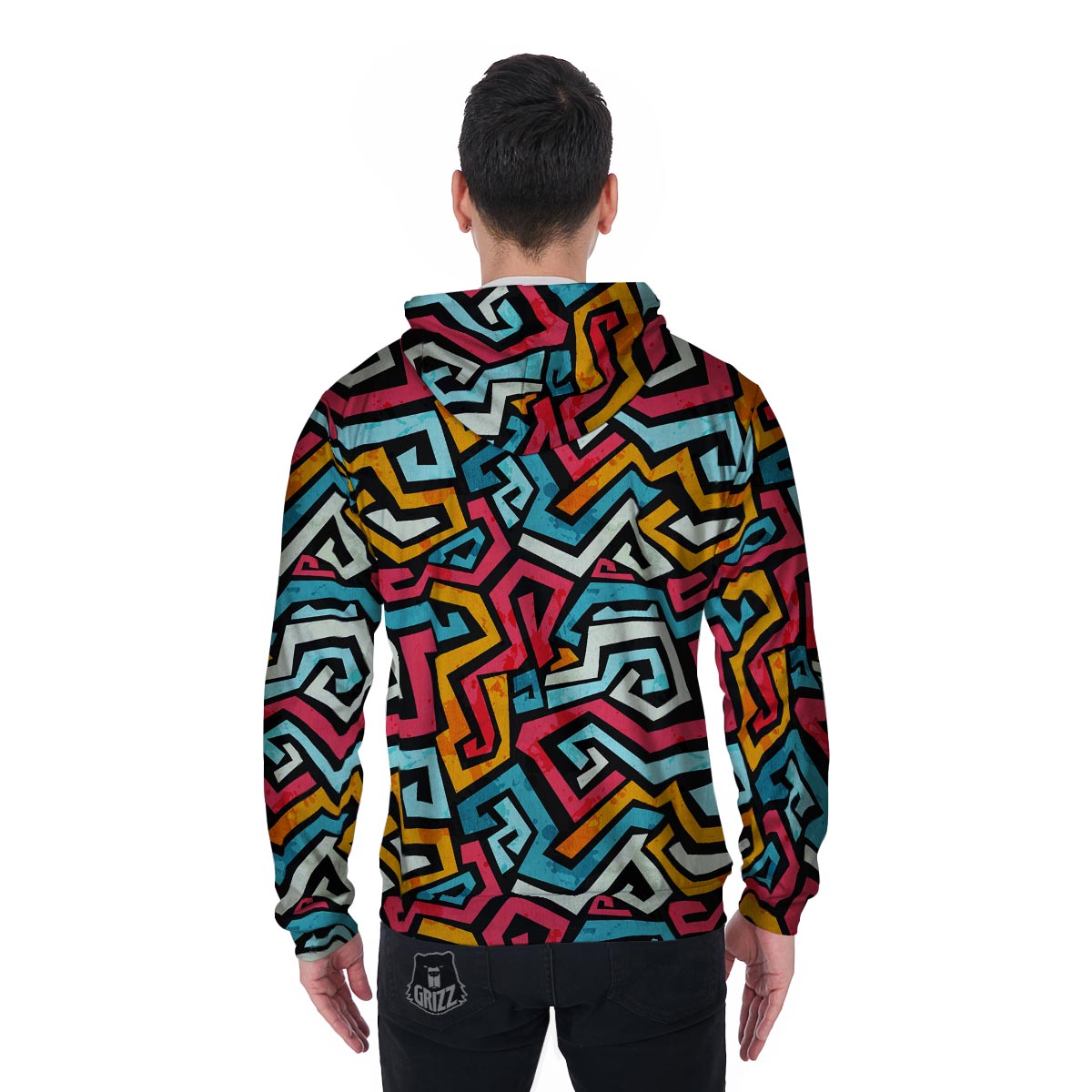 Geometric Graffiti Psychedelic Men's Zip Up Hoodie-grizzshop