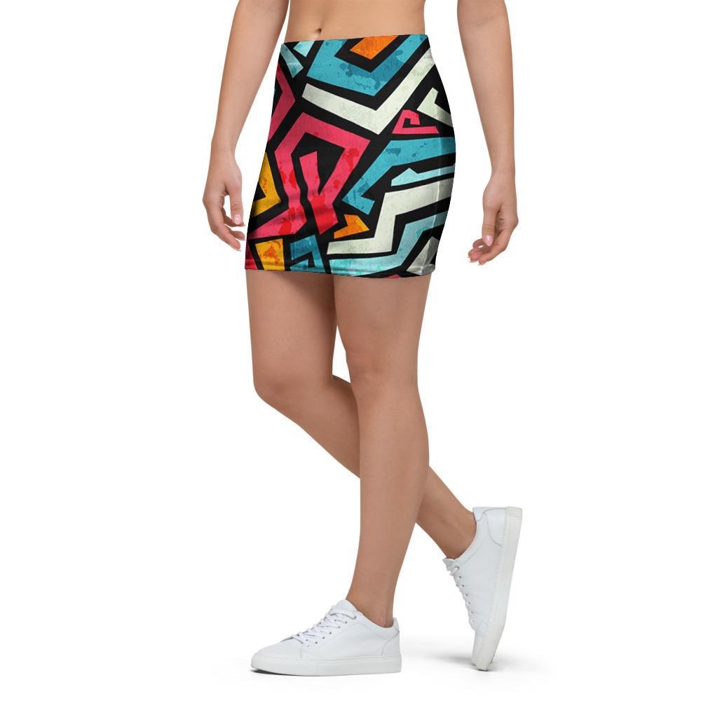 Geometric Graffiti Psychedelic Mini Skirt-grizzshop