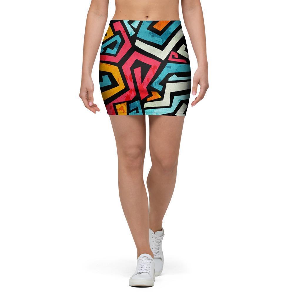 Geometric Graffiti Psychedelic Mini Skirt-grizzshop