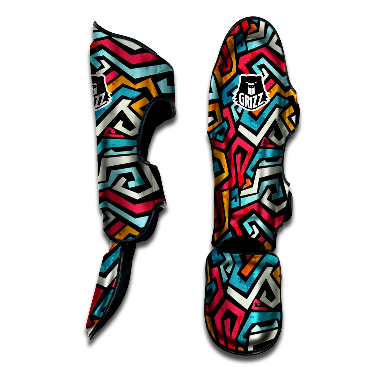 Geometric Graffiti Psychedelic Muay Thai Shin Guard-grizzshop