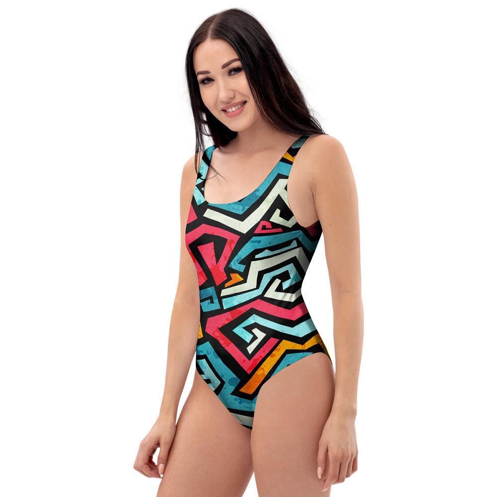 Geometric Graffiti Psychedelic One Piece Swimsuite-grizzshop