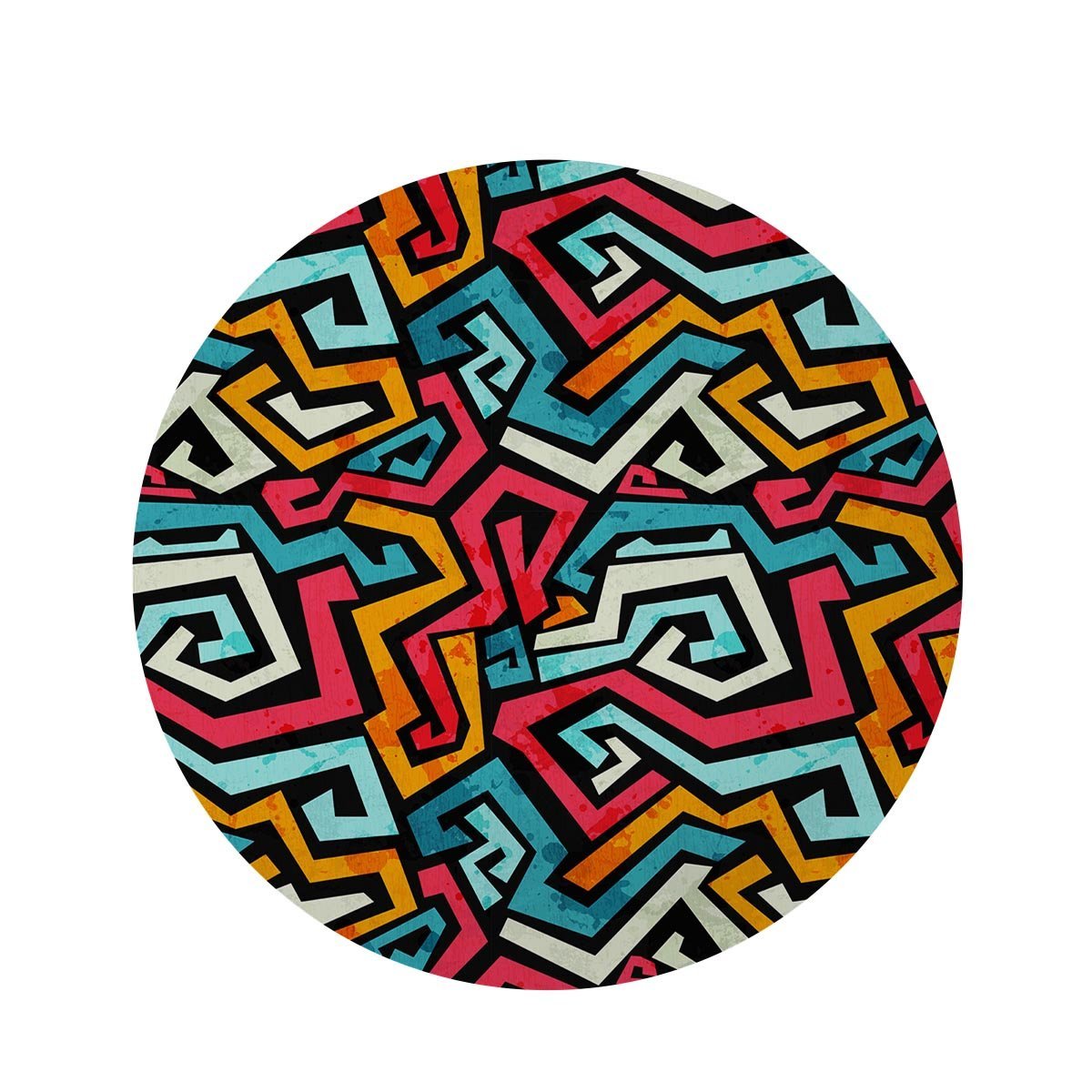 Geometric Graffiti Psychedelic Round Rug-grizzshop