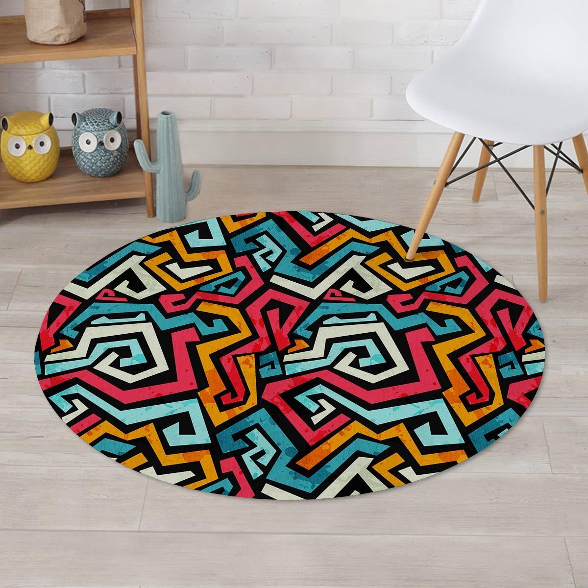 Geometric Graffiti Psychedelic Round Rug-grizzshop