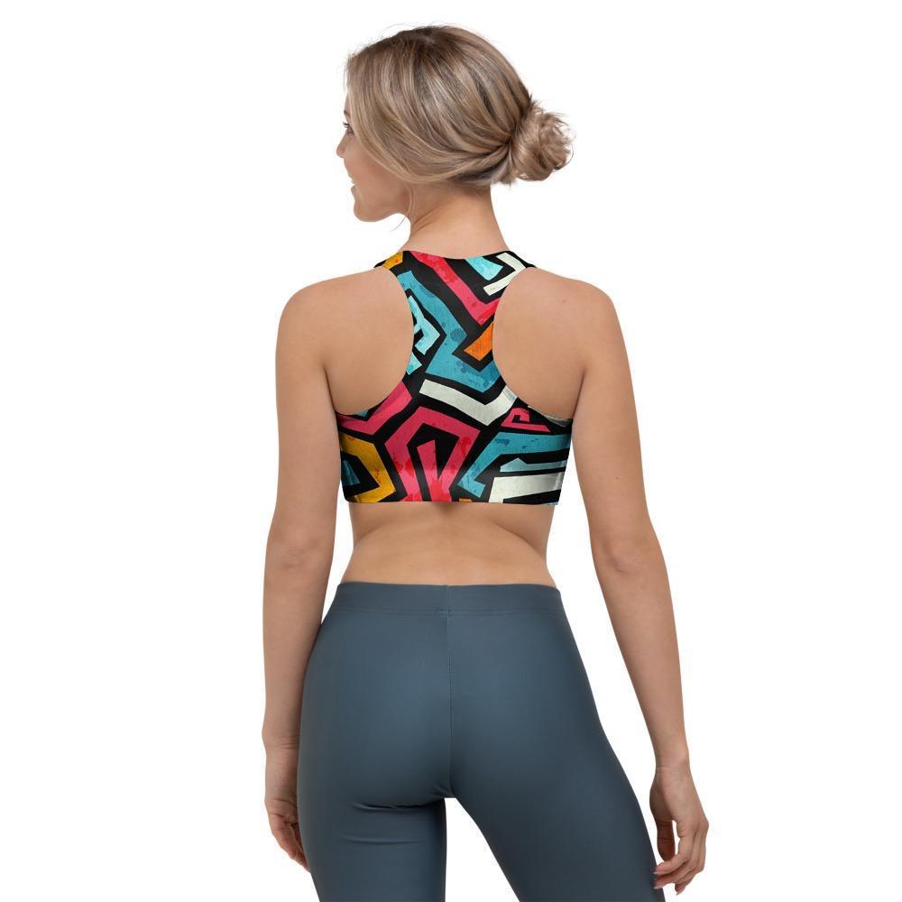 Geometric Graffiti Psychedelic Sports Bra-grizzshop