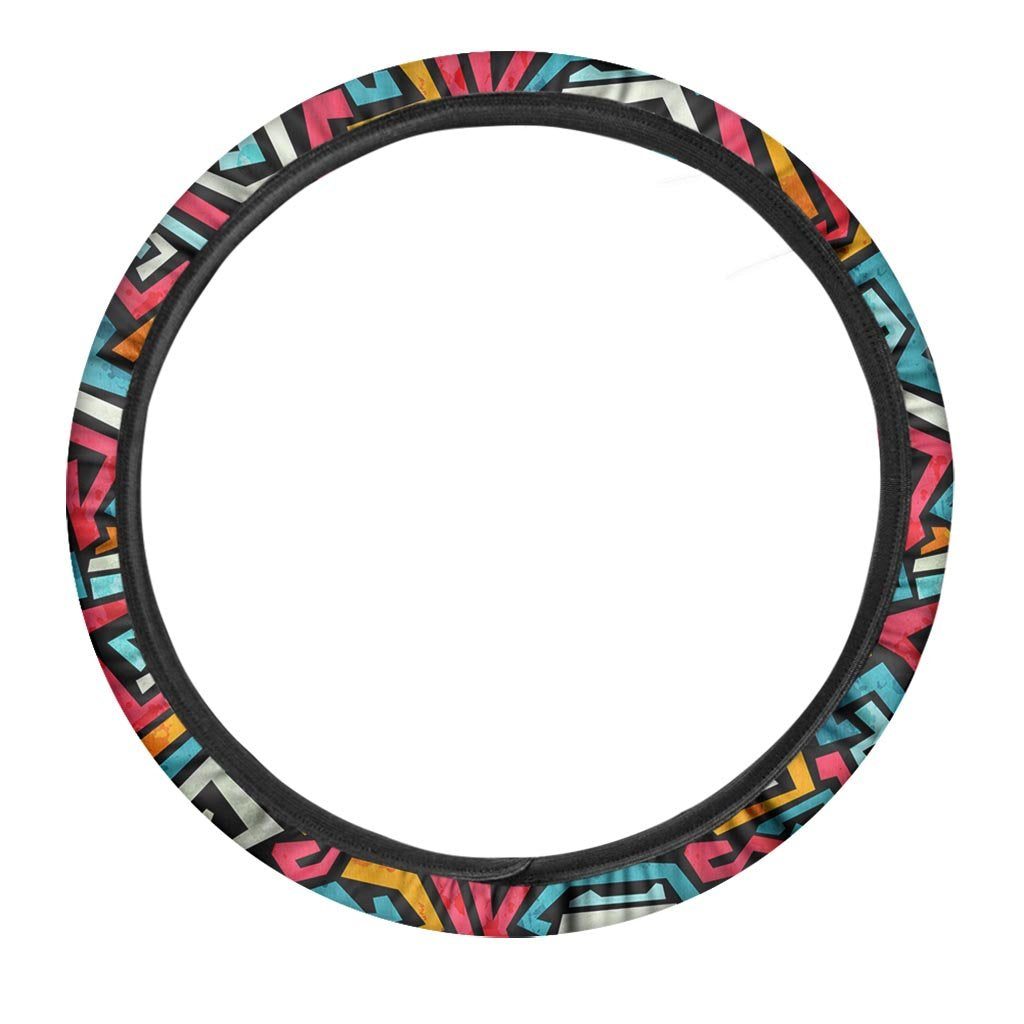 Geometric Graffiti Psychedelic Steering Wheel Cover-grizzshop