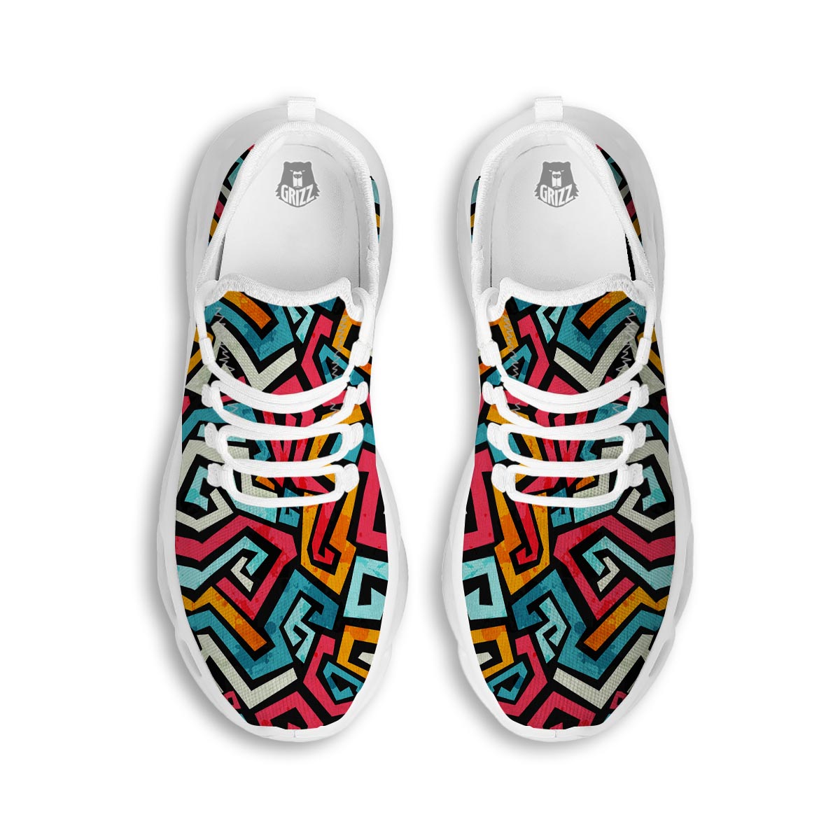 Geometric Graffiti Psychedelic White Running Shoes-grizzshop