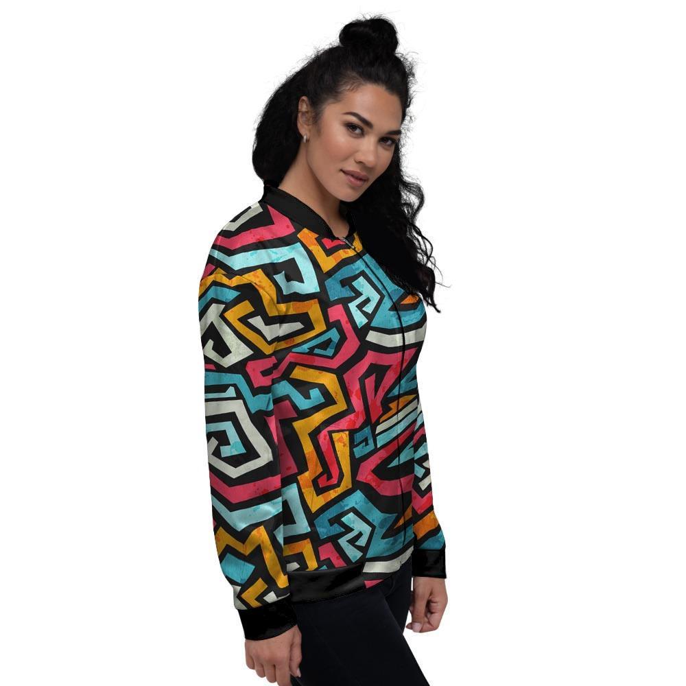 Geometric Graffiti Psychedelic Women's Bomber Jacket-grizzshop