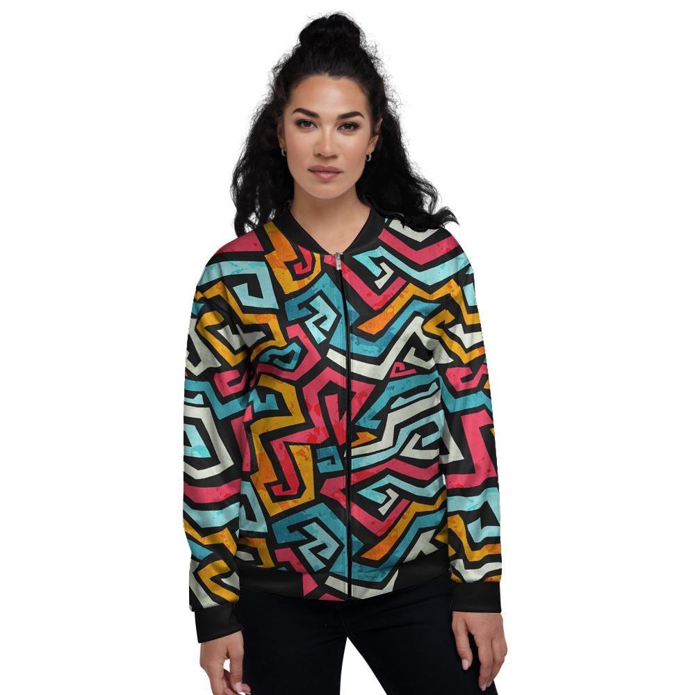 Geometric Graffiti Psychedelic Women's Bomber Jacket-grizzshop