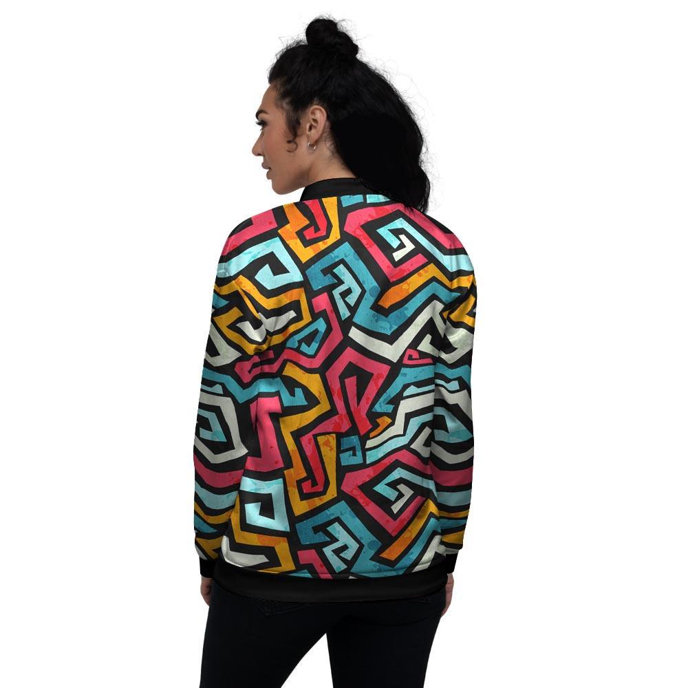 Geometric Graffiti Psychedelic Women's Bomber Jacket-grizzshop