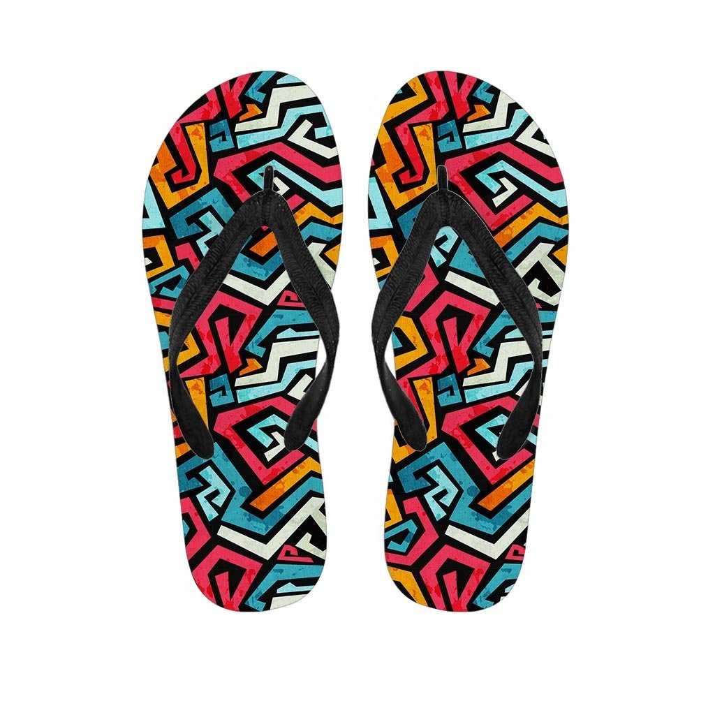 Geometric Graffiti Psychedelic Women's Flip Flops-grizzshop