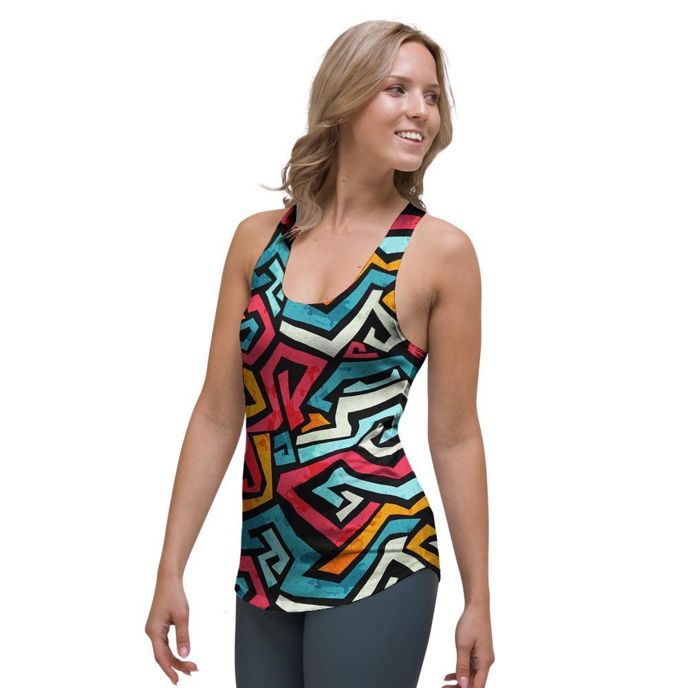 Geometric Graffiti Psychedelic Women's Racerback Tank Top-grizzshop