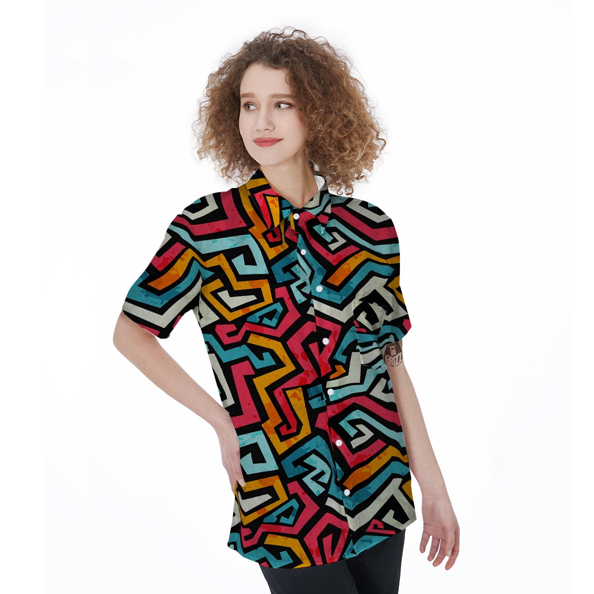 Geometric Graffiti Psychedelic Women's Short Sleeve Shirts-grizzshop