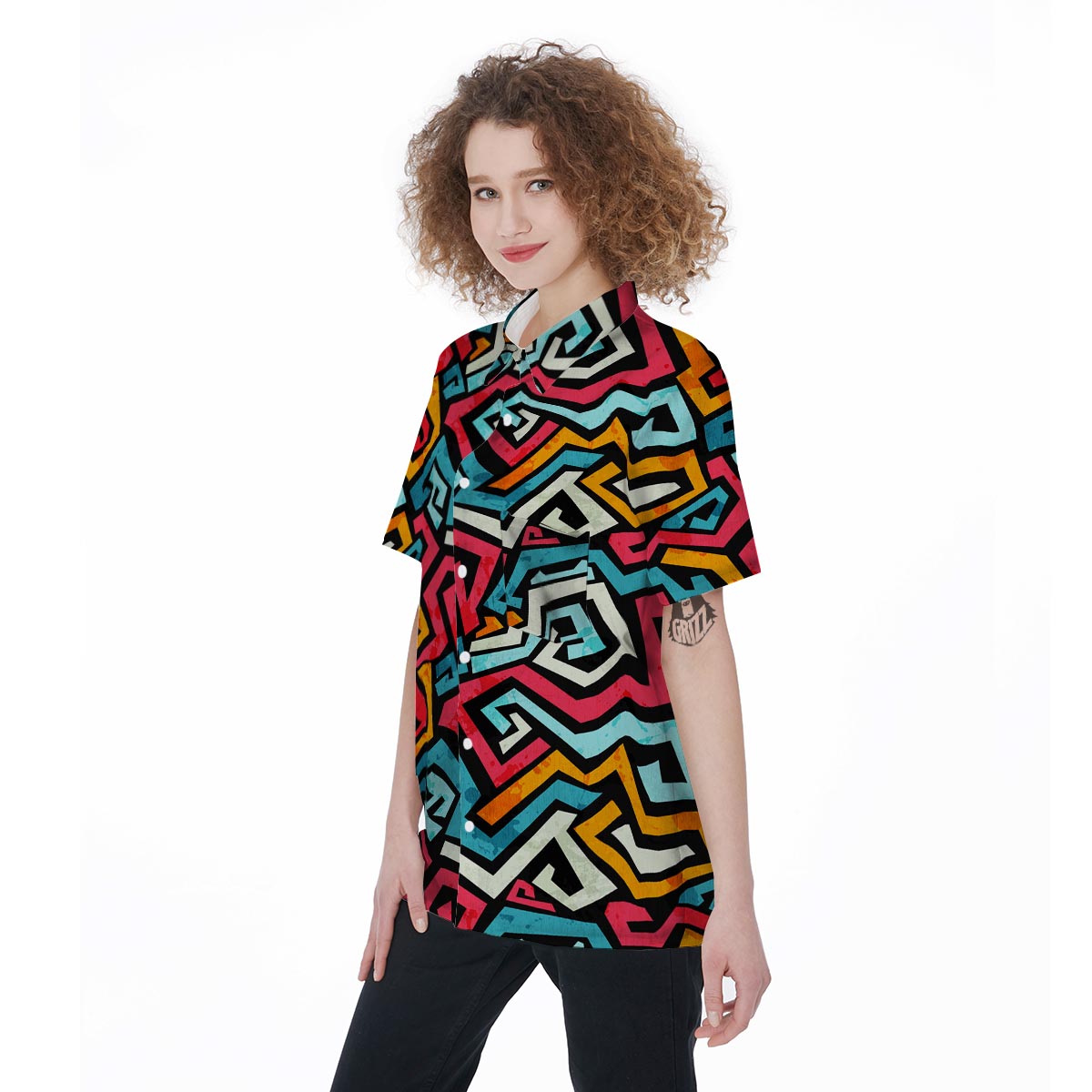 Geometric Graffiti Psychedelic Women's Short Sleeve Shirts-grizzshop