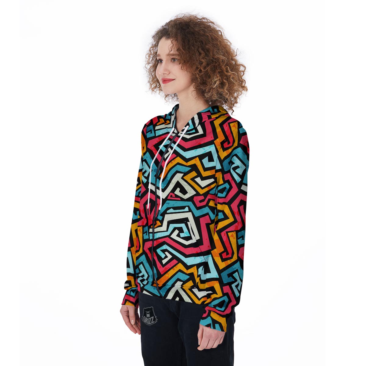 Geometric Graffiti Psychedelic Women's Zip Up Hoodie-grizzshop