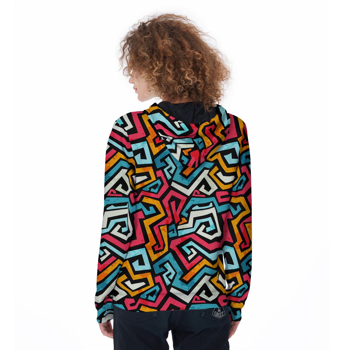 Geometric Graffiti Psychedelic Women's Zip Up Hoodie-grizzshop