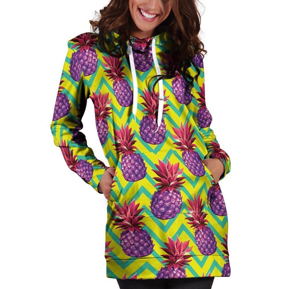 Geometric Hawaiian Pineapple Print Hoodie Dress-grizzshop