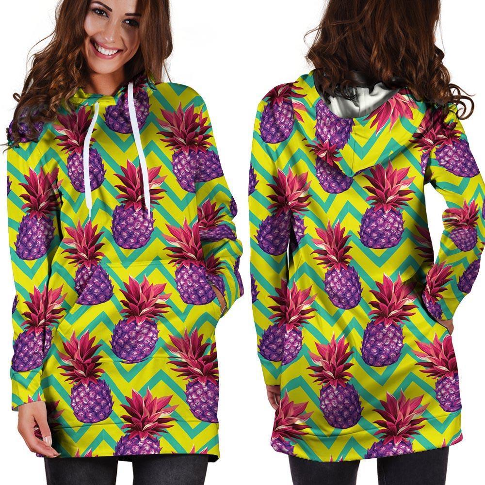 Geometric Hawaiian Pineapple Print Hoodie Dress-grizzshop