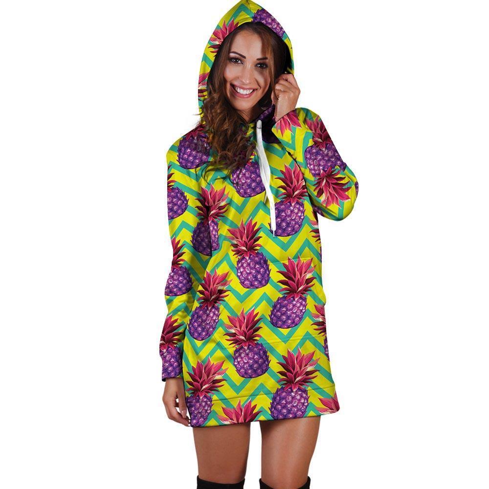 Geometric Hawaiian Pineapple Print Hoodie Dress-grizzshop