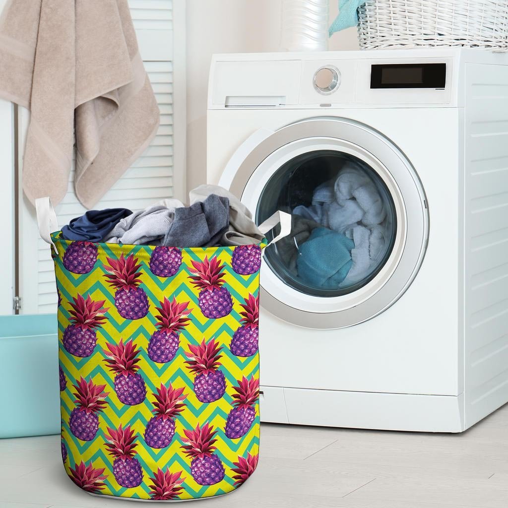 Geometric Hawaiian Pineapple Print Laundry Basket-grizzshop