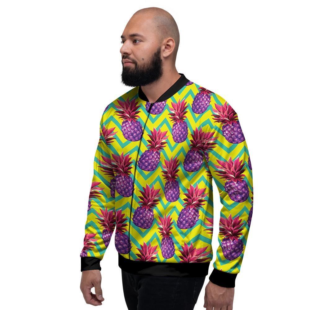 Geometric Hawaiian Pineapple Print Men's Bomber Jacket-grizzshop