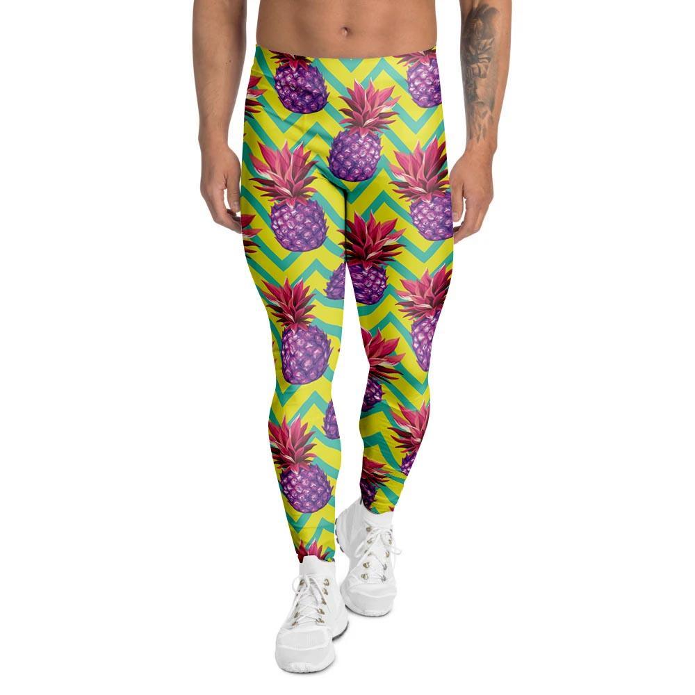 Geometric Hawaiian Pineapple Print Men's Leggings-grizzshop