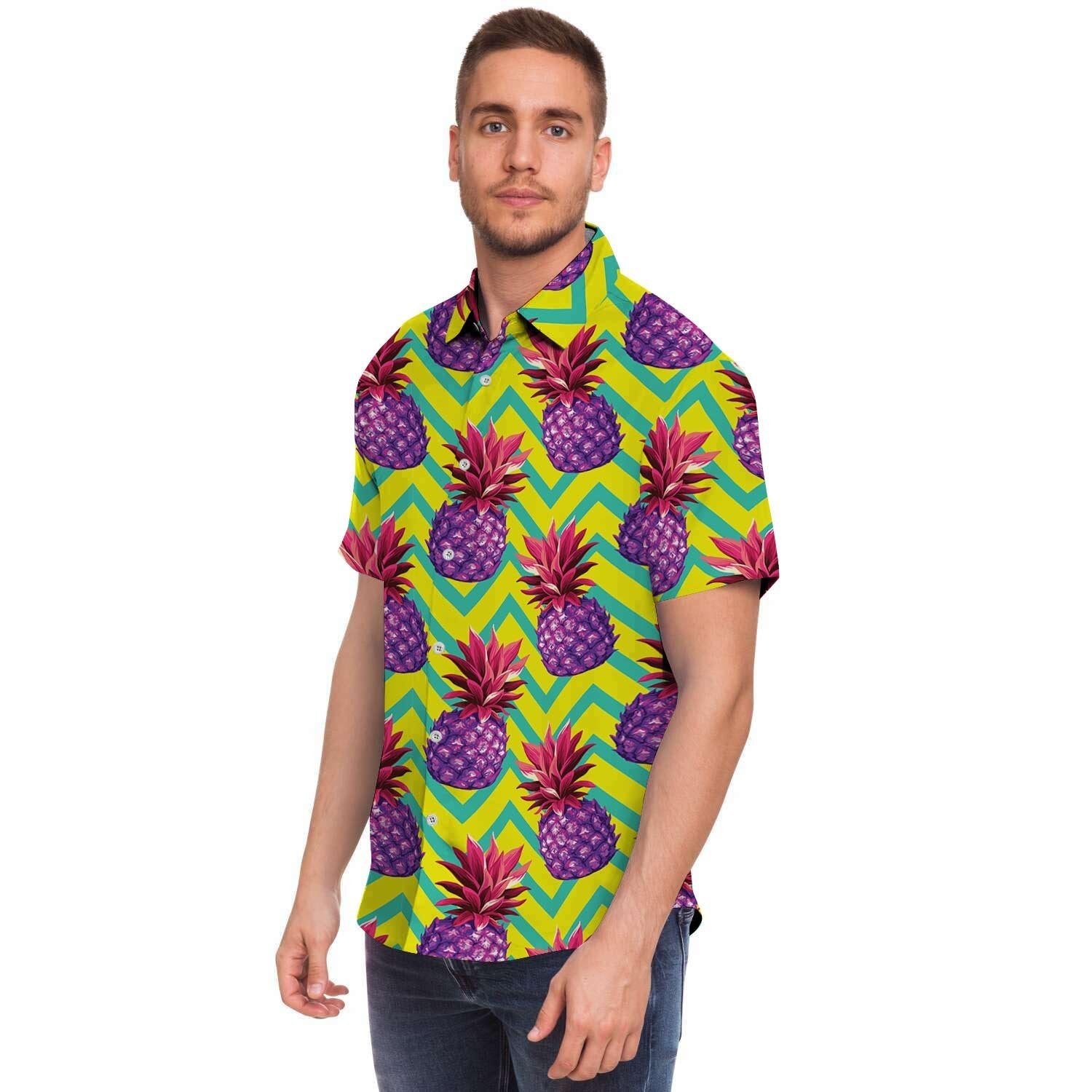 Geometric Hawaiian Pineapple Print Men's Short Sleeve Shirt-grizzshop