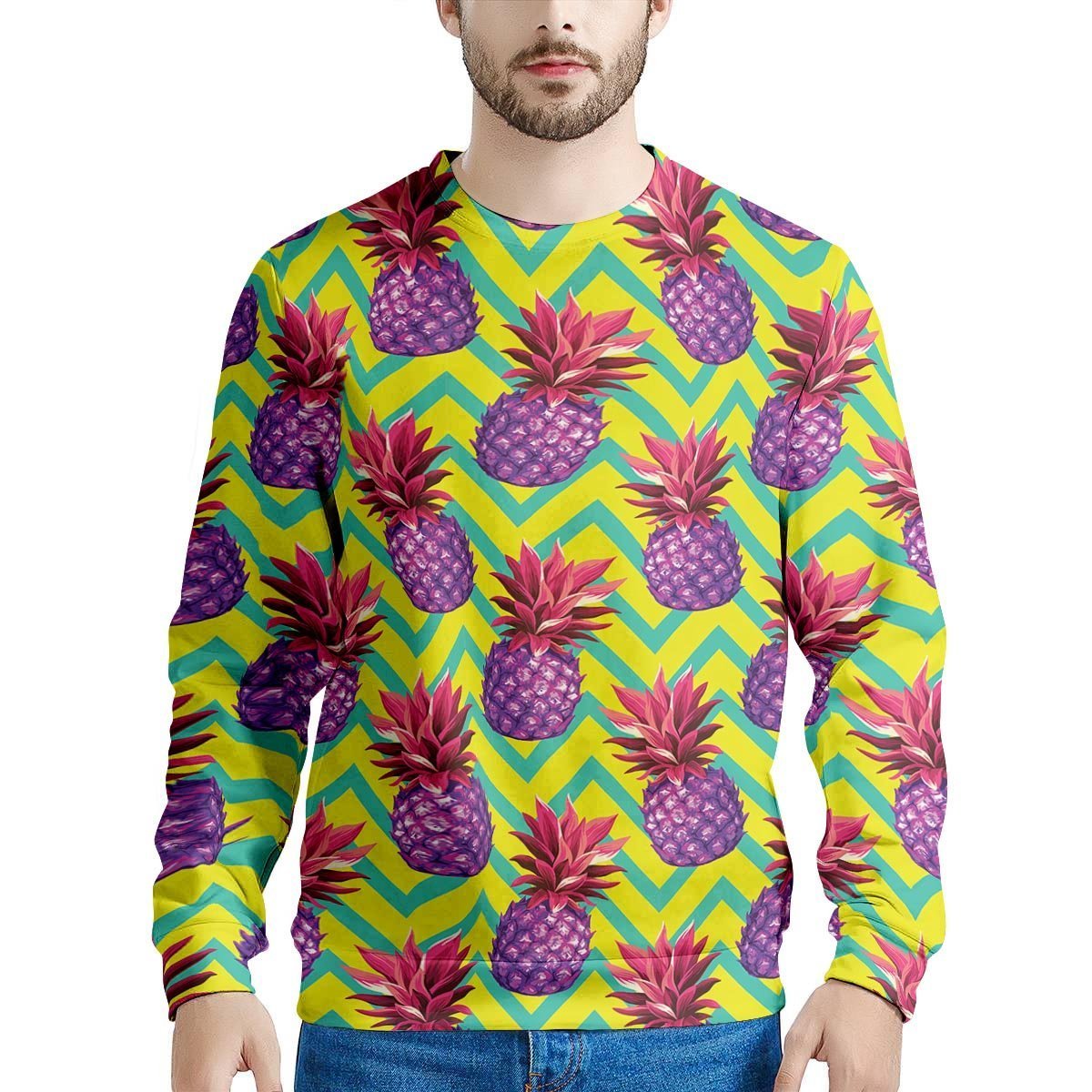 Geometric Hawaiian Pineapple Print Men's Sweatshirt-grizzshop