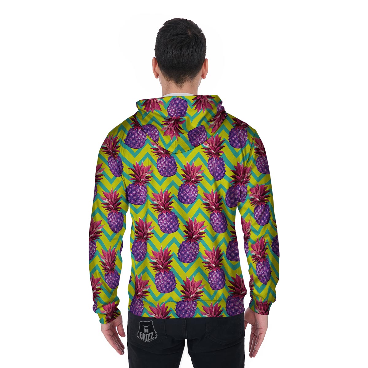 Geometric Hawaiian Pineapple Print Men's Zip Up Hoodie-grizzshop