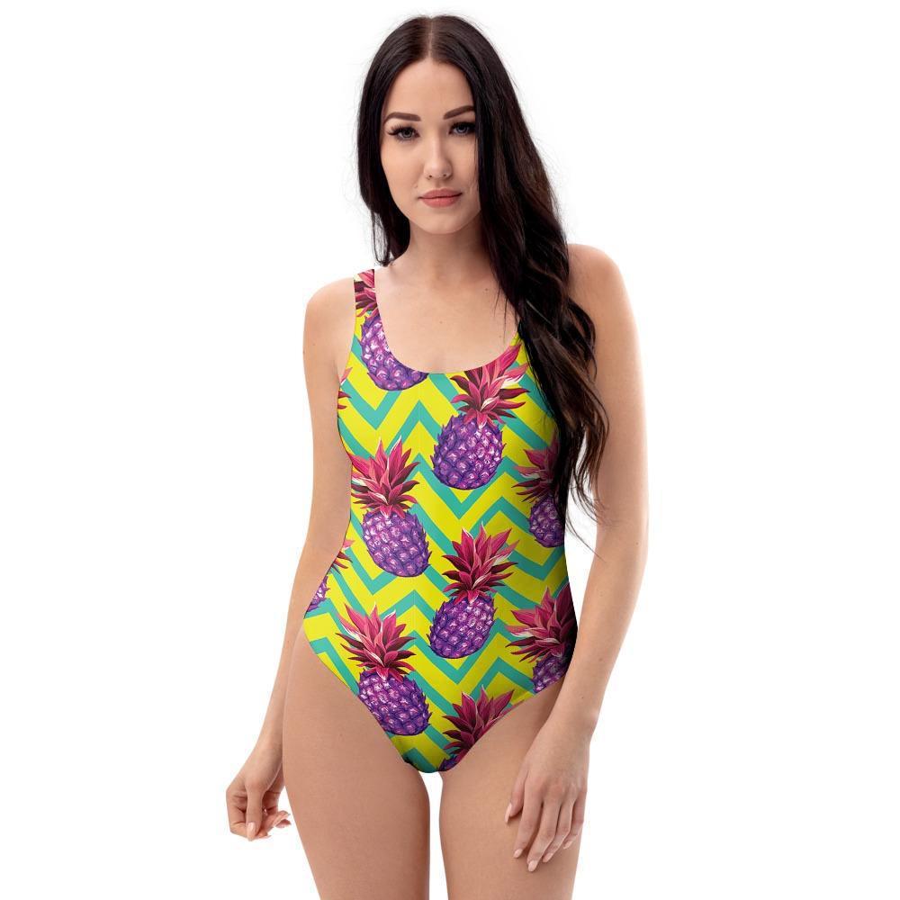 Geometric Hawaiian Pineapple Print One Piece Swimsuite-grizzshop