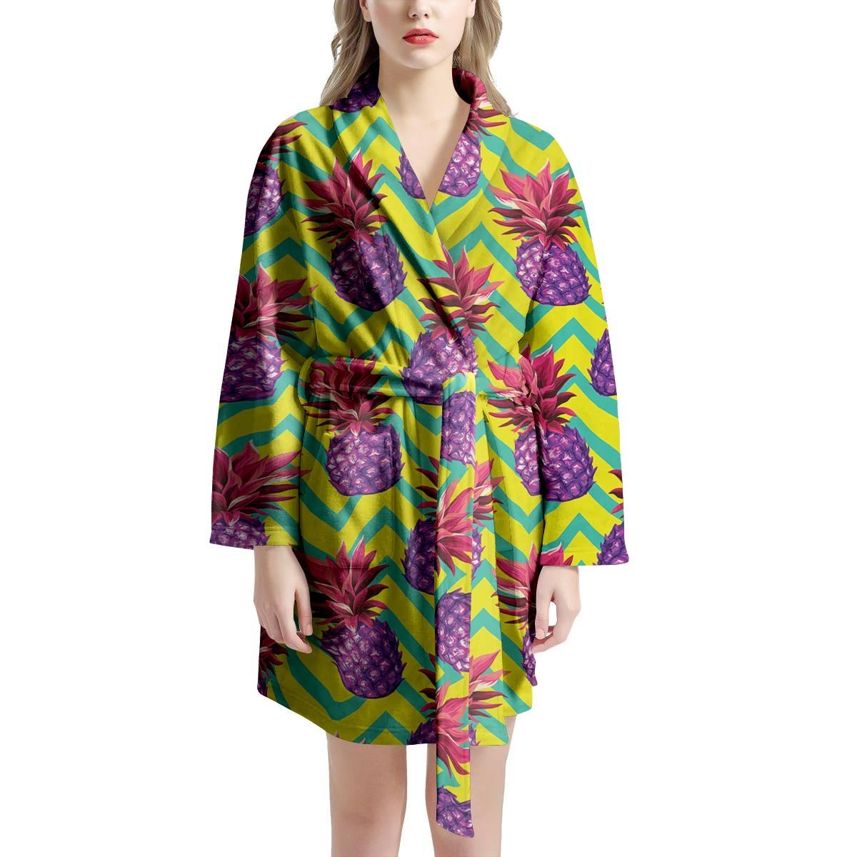 Geometric Hawaiian Pineapple Print Women's Robe-grizzshop