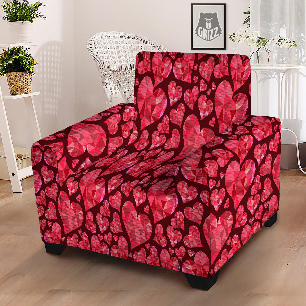 Geometric Heart Valentine's Day Print Pattern Armchair Slipcover-grizzshop