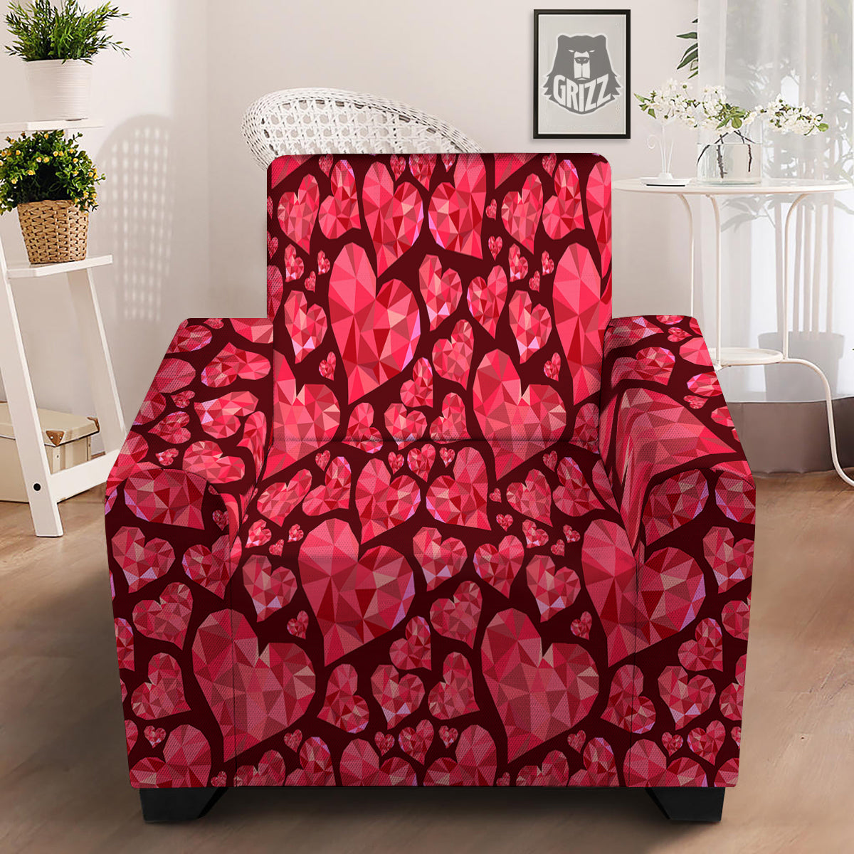 Geometric Heart Valentine's Day Print Pattern Armchair Slipcover-grizzshop