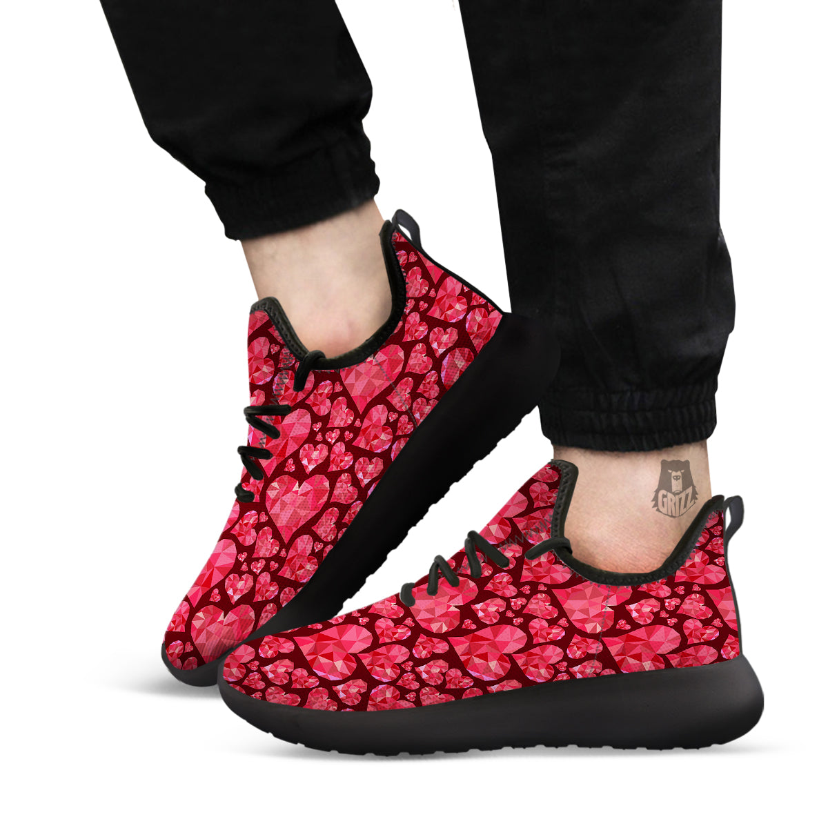 Geometric Heart Valentine's Day Print Pattern Black Athletic Shoes-grizzshop