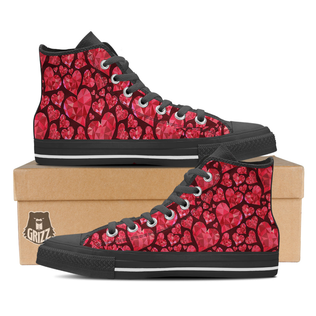 Geometric Heart Valentine's Day Print Pattern Black High Top Shoes-grizzshop