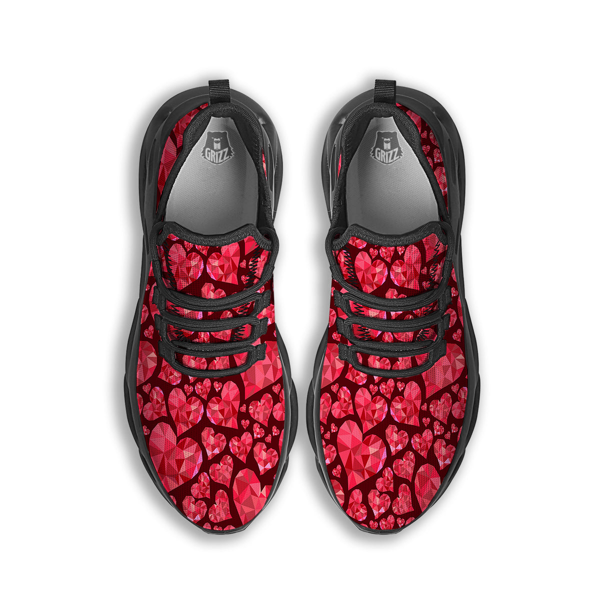 Geometric Heart Valentine's Day Print Pattern Black Running Shoes-grizzshop