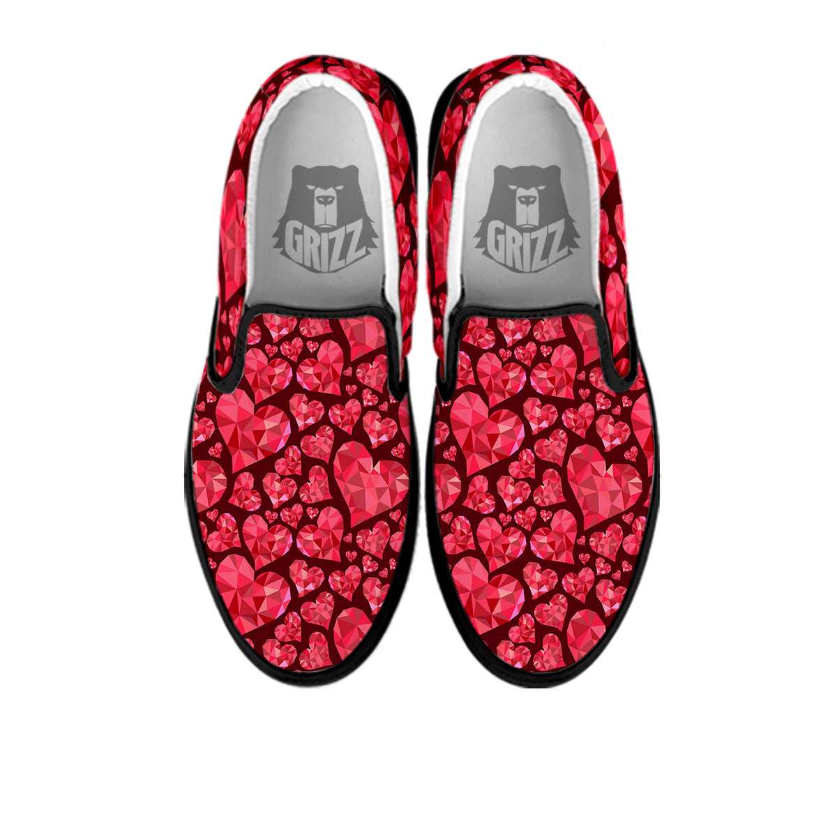 Geometric Heart Valentine's Day Print Pattern Black Slip On Shoes-grizzshop