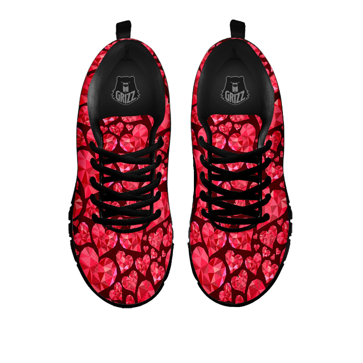 Geometric Heart Valentine's Day Print Pattern Black Sneaker-grizzshop