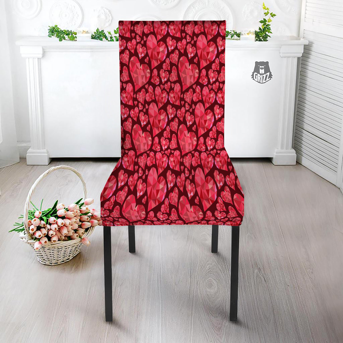 Geometric Heart Valentine's Day Print Pattern Dining Chair Slipcover-grizzshop