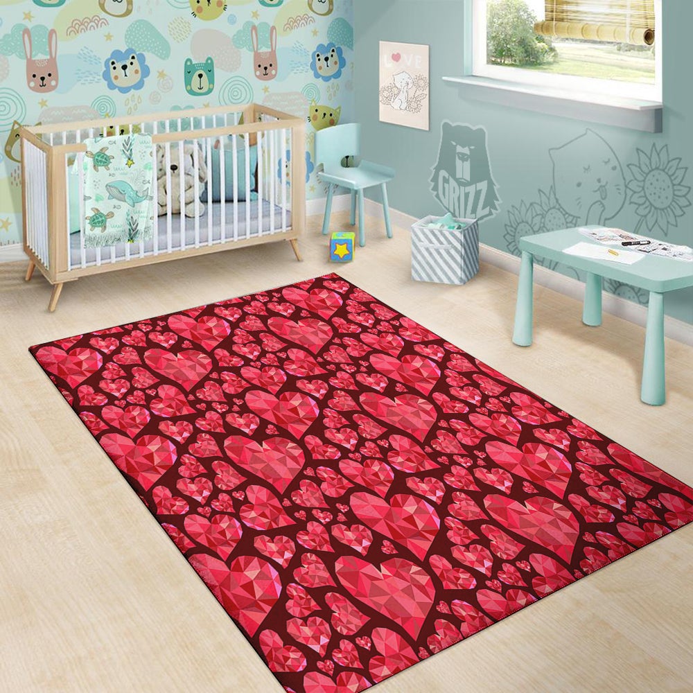 Geometric Heart Valentine's Day Print Pattern Floor Mat-grizzshop