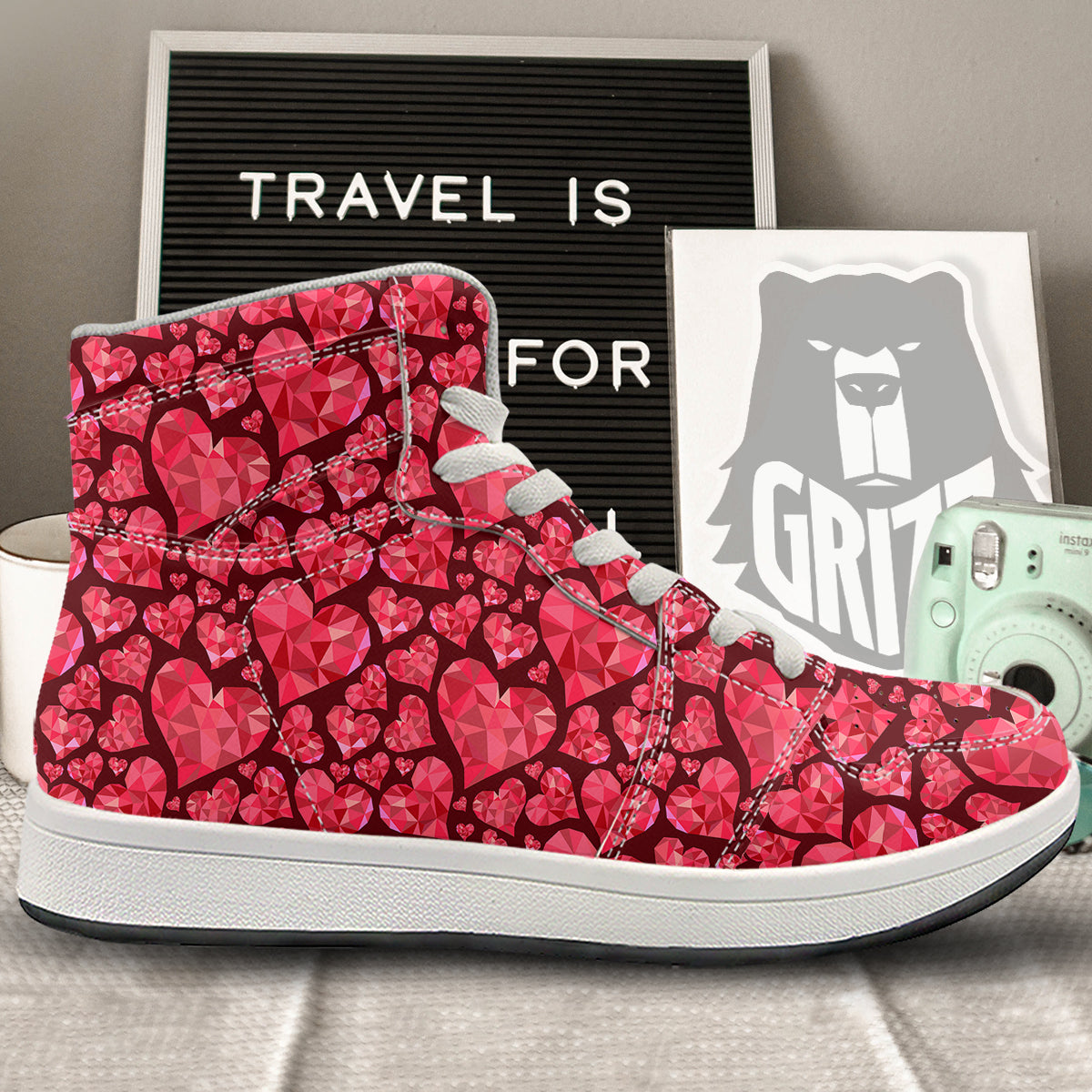 Geometric Heart Valentine's Day Print Pattern High Top Sneakers-grizzshop