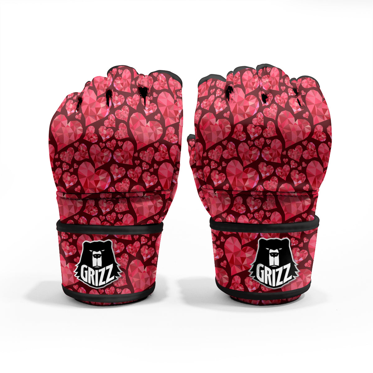 Geometric Heart Valentine's Day Print Pattern MMA Gloves-grizzshop